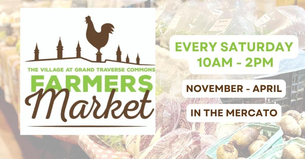 a flyer for farmers market with a chicken and vegetables at Condo on State Hospital Grounds! in Traverse City